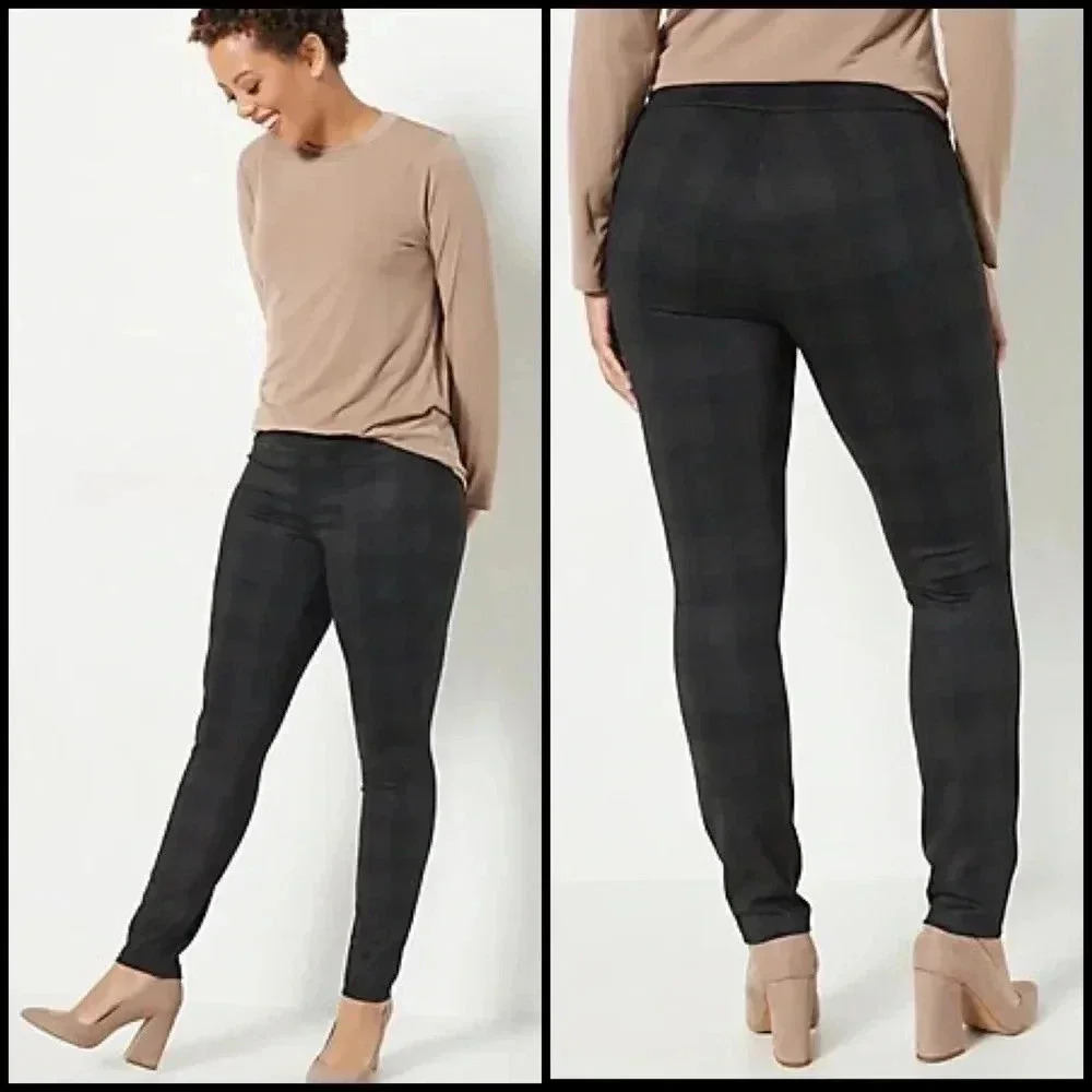 Hope & Harlow Black and Gray Check Mid Rise Ponte Pants Size M